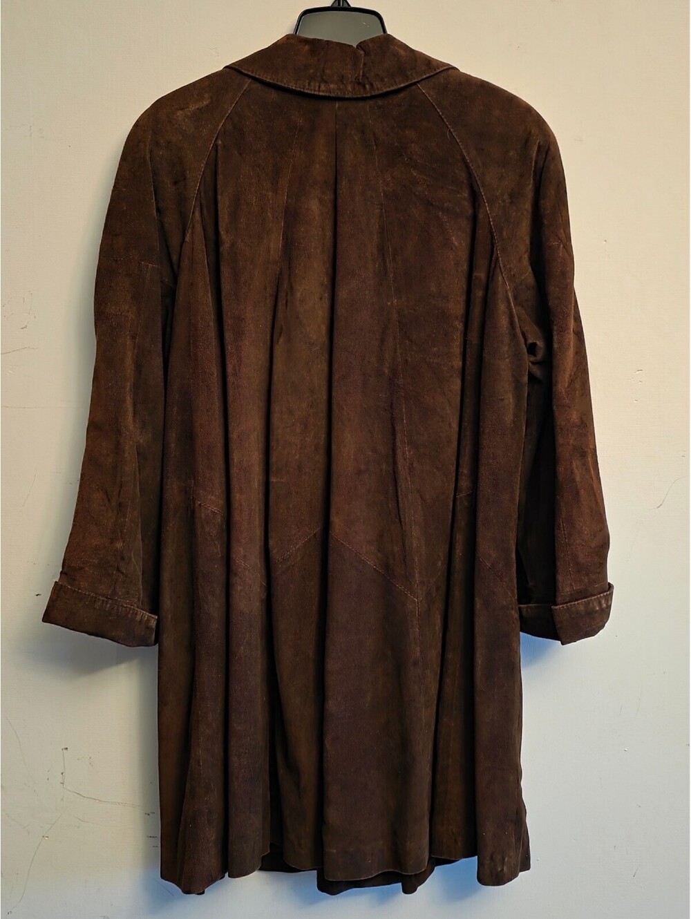 Vintage R Valentina Dark Brown Suede Leather Mid-Length Coat Ornate Buttons sz M